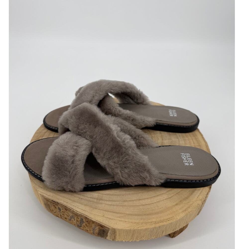 Eileen Fisher Wool Cross Band Slide Slippers Taupe Gray Women’s SZ 11